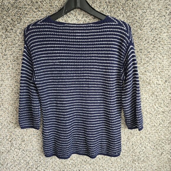 Chicos‎ Sweater Womens 0 US Small Blue Open Knit Metallic Scoop Neck Pullover - Picture 7 of 7